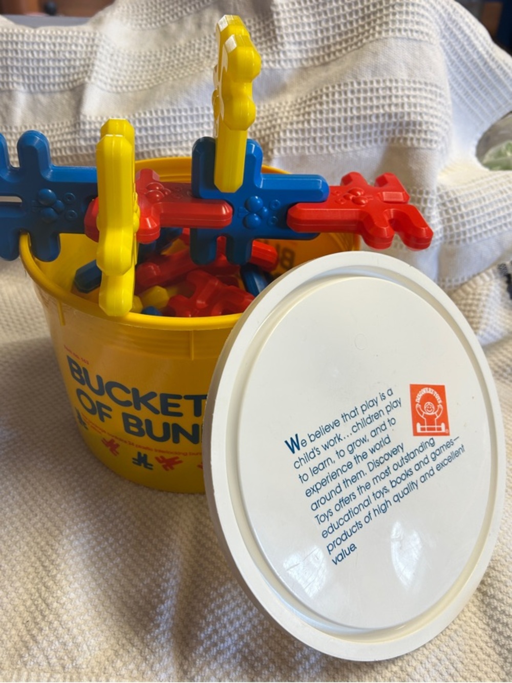 Bucket of Bunnies Interlocking Building Set - Yellow, Blue, Red Discovery Toys